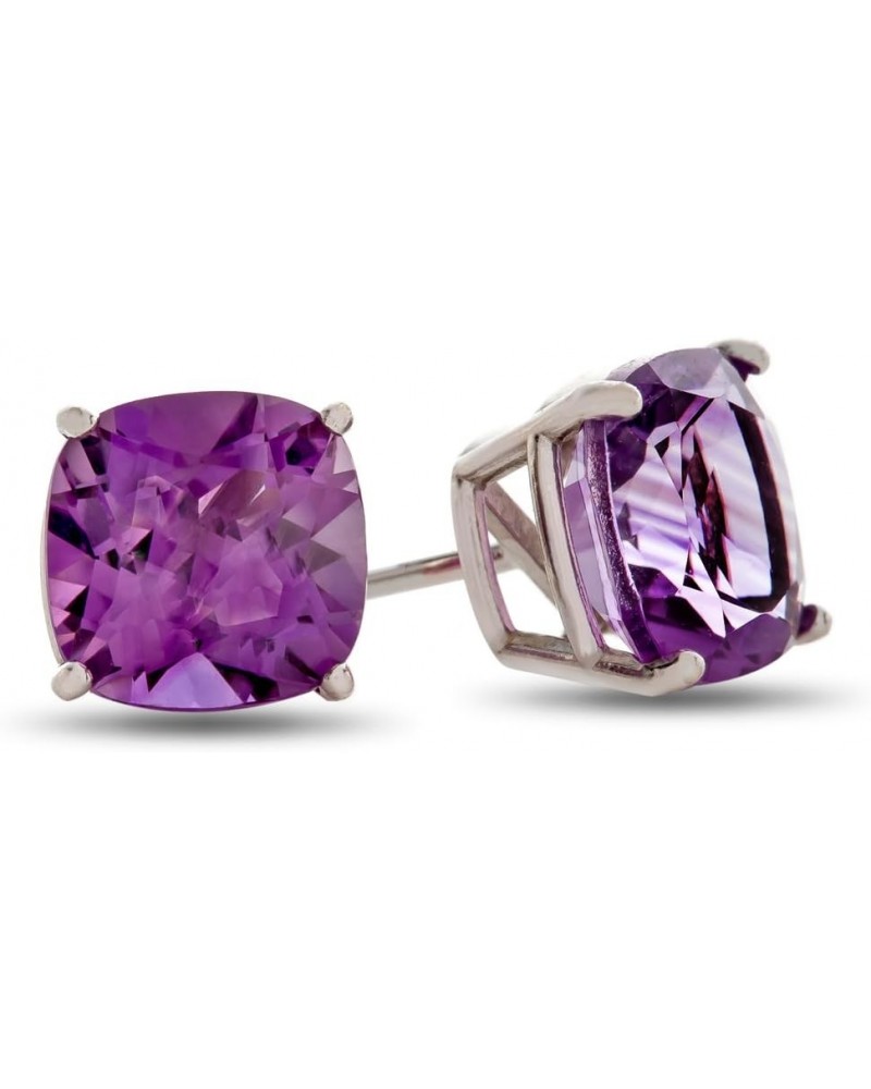 Solid 10k White Gold or 7x7mm Cushion-Cut Stone Post-With-Friction-Back Stud Earrings Amethyst White Gold $36.75 Earrings