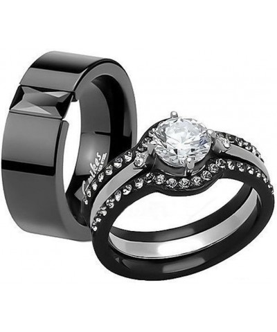 His and Hers 4 Piece?Black Ion Plated Stainless Steel Wedding Engagement Ring Band Set Women's Size 05 Men's 08mm Size 11 $22...