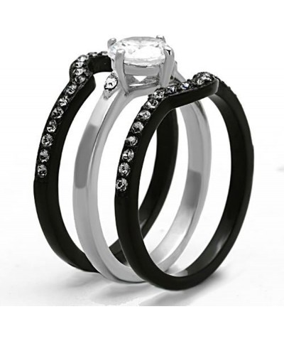 His and Hers 4 Piece?Black Ion Plated Stainless Steel Wedding Engagement Ring Band Set Women's Size 05 Men's 08mm Size 11 $22...