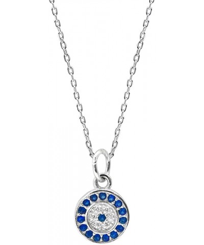 925 Sterling Silver Blue Evil Eye In Circle/White Blue Small Cubic Zirconia Eye Teardrop CZ Pendant Necklace,Rolo Chain 16"+2...