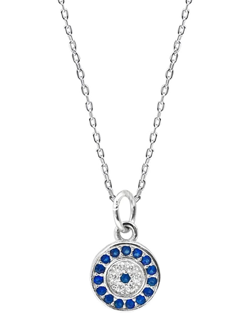 925 Sterling Silver Blue Evil Eye In Circle/White Blue Small Cubic Zirconia Eye Teardrop CZ Pendant Necklace,Rolo Chain 16"+2...