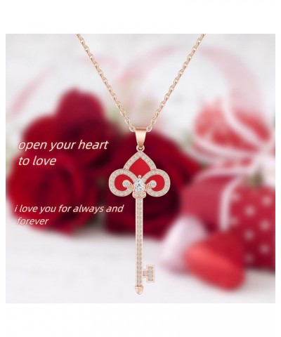 Red Heart Key Pendant Necklace for Women Rose Gold Necklace With key pendant for Valentine's Day and Birthday gifts.Adjustabl...