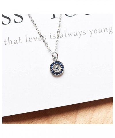 925 Sterling Silver Blue Evil Eye In Circle/White Blue Small Cubic Zirconia Eye Teardrop CZ Pendant Necklace,Rolo Chain 16"+2...