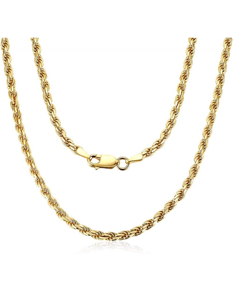 Yellow Gold or Rhodium Plated Sterling Silver 1.4mm-5.0mm Twist Rope Chain Necklace for Women Men, 16-28 inches 24.0 Inches y...