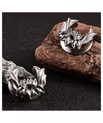 2PCS 8mm-16mm Ear Gauges Hypoallergenic 316L Stainless Steel Lotus Flower Saddle Plugs Tunnels Piercing Expander Stretchers B...