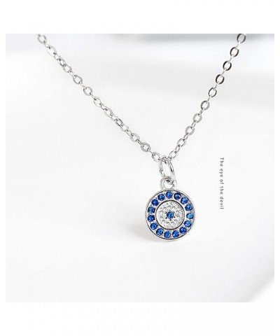 925 Sterling Silver Blue Evil Eye In Circle/White Blue Small Cubic Zirconia Eye Teardrop CZ Pendant Necklace,Rolo Chain 16"+2...