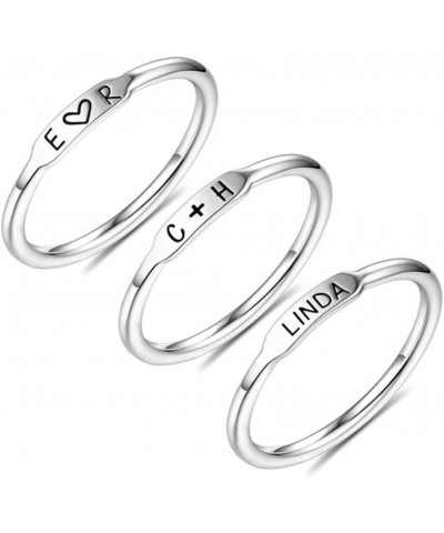 Personalized Initial Stackable Bar Name Rings Set Engraved Family 1-6 Names Ring Sterling Silver 925/ Brass Rings for Women M...