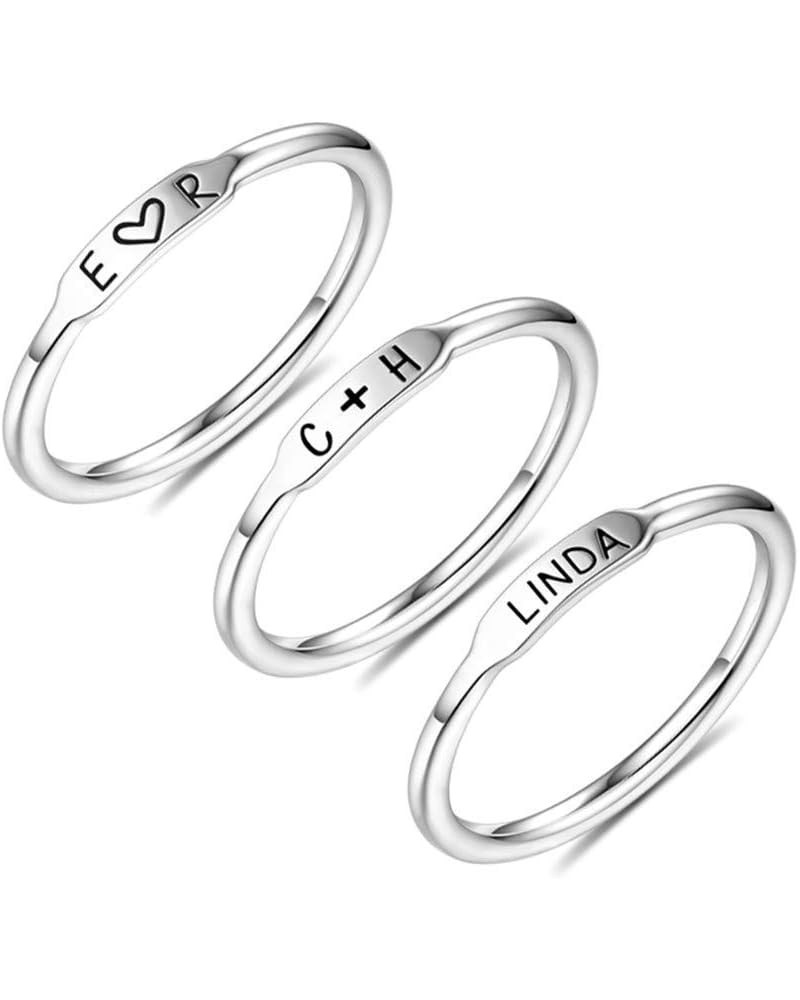 Personalized Initial Stackable Bar Name Rings Set Engraved Family 1-6 Names Ring Sterling Silver 925/ Brass Rings for Women M...