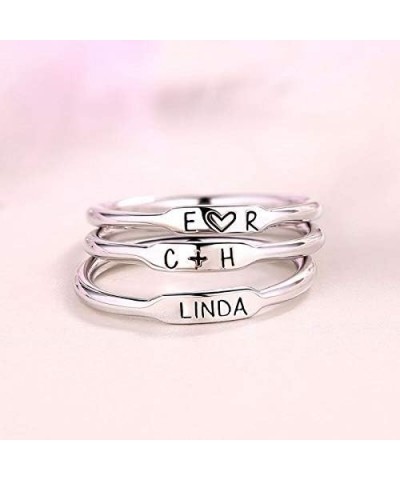 Personalized Initial Stackable Bar Name Rings Set Engraved Family 1-6 Names Ring Sterling Silver 925/ Brass Rings for Women M...