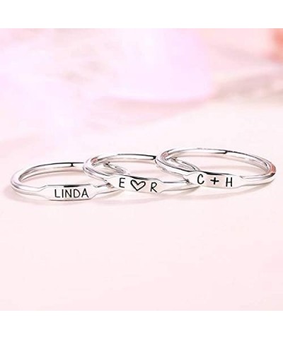 Personalized Initial Stackable Bar Name Rings Set Engraved Family 1-6 Names Ring Sterling Silver 925/ Brass Rings for Women M...