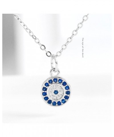 925 Sterling Silver Blue Evil Eye In Circle/White Blue Small Cubic Zirconia Eye Teardrop CZ Pendant Necklace,Rolo Chain 16"+2...