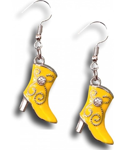 Enamel Dangle Western Rhinestone Cowboy Boot Earrings Yellow $8.32 Earrings