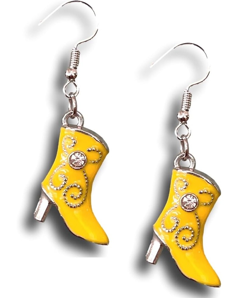 Enamel Dangle Western Rhinestone Cowboy Boot Earrings Yellow $8.32 Earrings