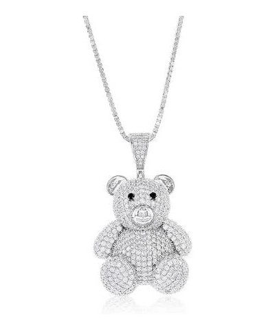 Teddy Bear Necklaces for Women - Sterling Silver Necklace with Cubic Zirconia Stones Pendant - Pendant Necklace with 18'' Box...