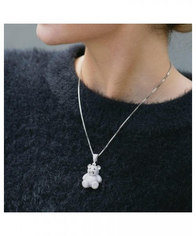 Teddy Bear Necklaces for Women - Sterling Silver Necklace with Cubic Zirconia Stones Pendant - Pendant Necklace with 18'' Box...