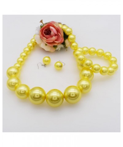 Large Simulated Pearl Necklace For Women Chunky Pearl Statement Necklace Set Beaded Choker 1920s Costume Jewelry Yellow Pearl...