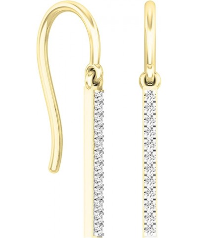 Round White Diamond Vertical Bar French Wire Dangle Earrings for Women in 14K Gold Yellow Gold 0.15 CT $70.32 Earrings