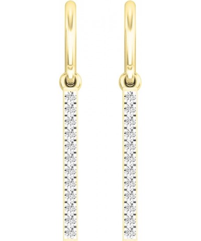 Round White Diamond Vertical Bar French Wire Dangle Earrings for Women in 14K Gold Yellow Gold 0.15 CT $70.32 Earrings