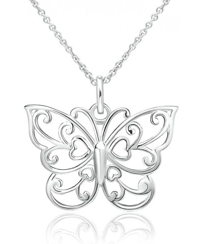 Sea of Ice Silver Butterfly Necklace – 18 Inch Sterling Silver Butterfly Chain – Elegant Filigree Pendant Necklace for Women,...