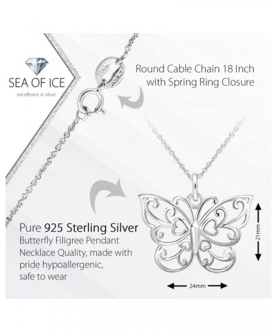 Sea of Ice Silver Butterfly Necklace – 18 Inch Sterling Silver Butterfly Chain – Elegant Filigree Pendant Necklace for Women,...