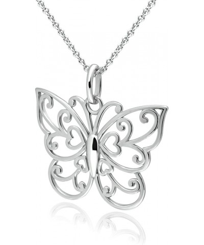 Sea of Ice Silver Butterfly Necklace – 18 Inch Sterling Silver Butterfly Chain – Elegant Filigree Pendant Necklace for Women,...