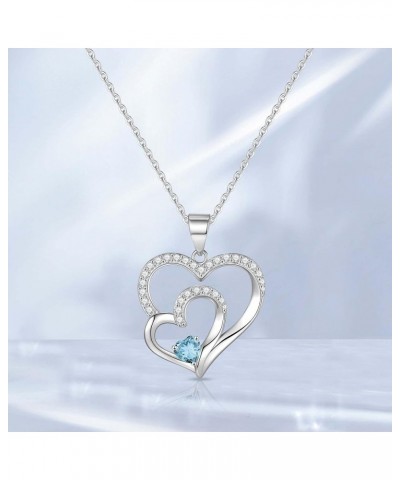 Love Heart Birthstone Necklace for Women, S925 Sterling Silver Heart Jewelry for Women Girls Mothers Silver Heart Necklace Bi...