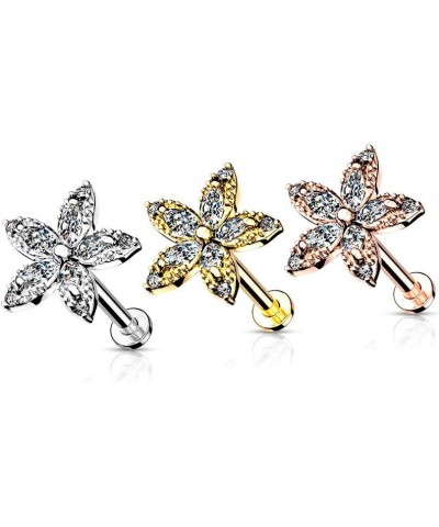 16 Gauge Marquise CZ Flower Top Internally Threaded Flat Back Studs for Labret, Monroe, Cartilage, and More 316L Surgical Ste...