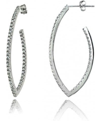 Sterling Silver Cubic Zirconia Inside Out Marquise Half Hoop Earrings, 31mm, 39mm, or 46mm 39 Millimeters Sterling Silver $18...