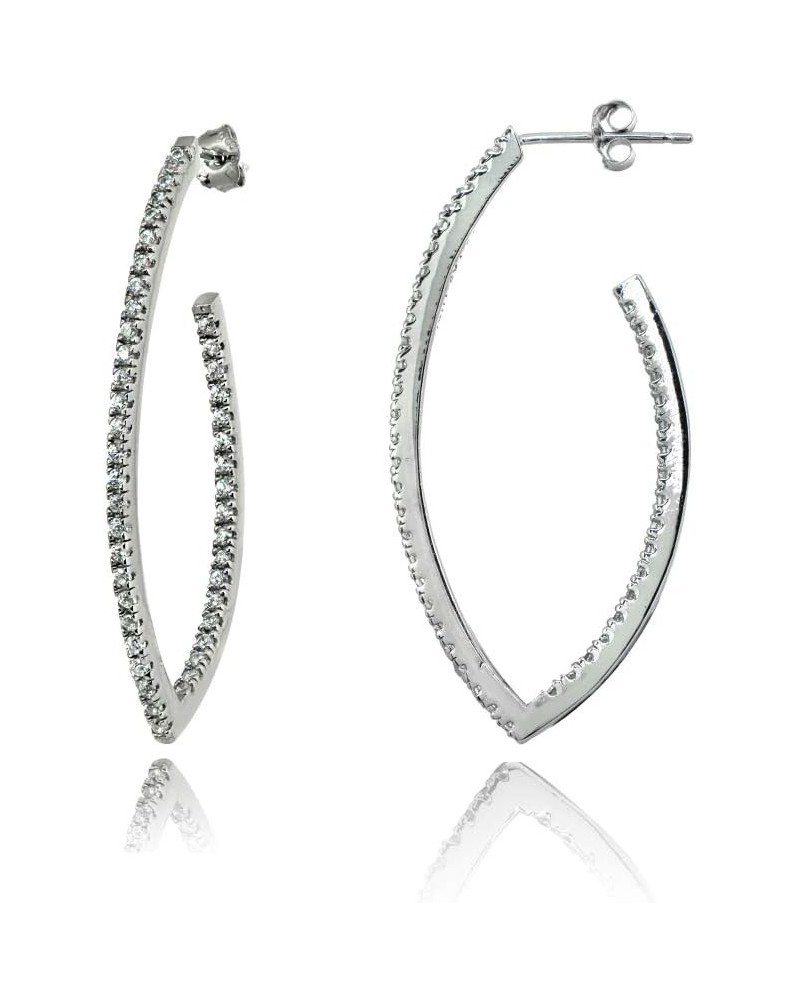 Sterling Silver Cubic Zirconia Inside Out Marquise Half Hoop Earrings, 31mm, 39mm, or 46mm 39 Millimeters Sterling Silver $18...