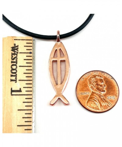 Jesus Fish Large Ichthus Cross Copper Metal Finish Pendant Black Rubber Necklace $9.89 Necklaces