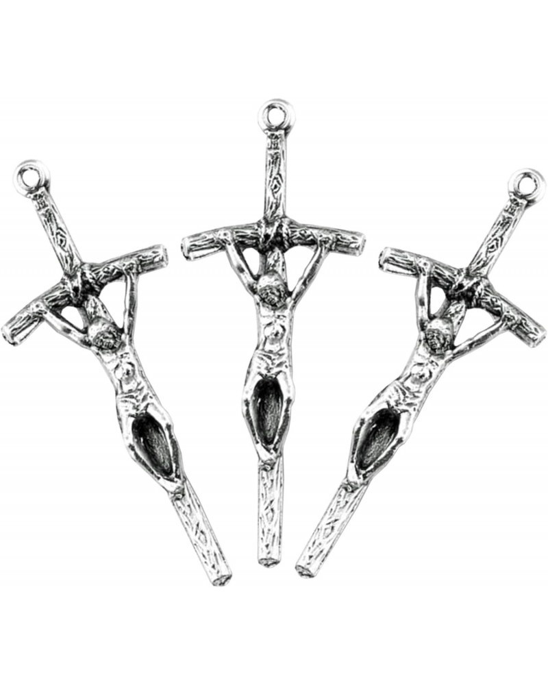 Silver Toned Base Papal Cross Crucifix Pendant for Prayer Rosary, Lot of 3, 1 1/2 Inch $10.89 Pendants