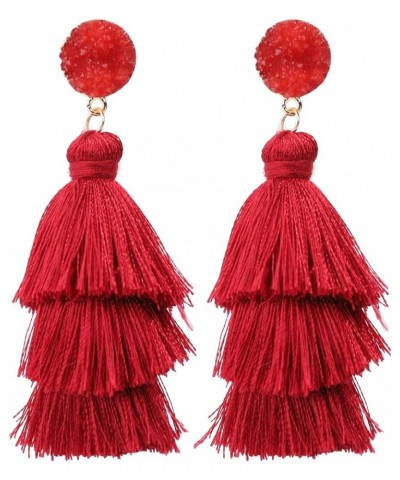 Colorful Tassel Earrings for Women - Layered Tassle Earrings - Choice of Color Burgundy $8.24 Earrings