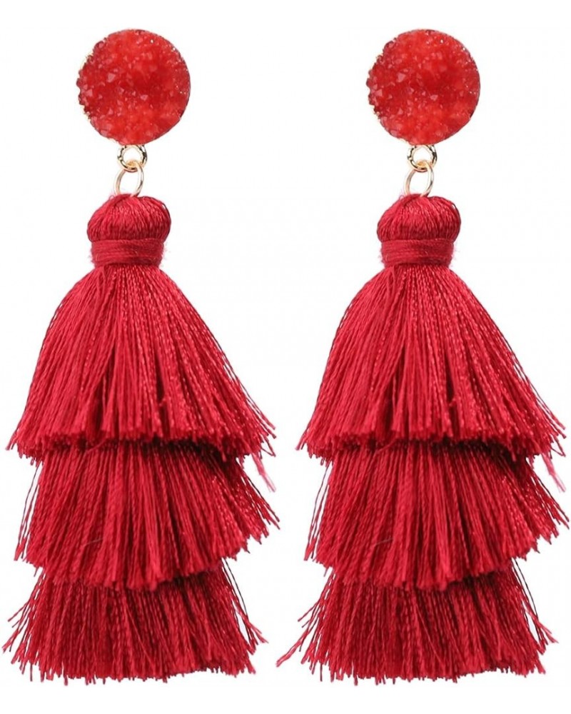 Colorful Tassel Earrings for Women - Layered Tassle Earrings - Choice of Color Burgundy $8.24 Earrings