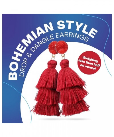 Colorful Tassel Earrings for Women - Layered Tassle Earrings - Choice of Color Burgundy $8.24 Earrings