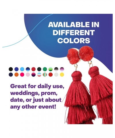 Colorful Tassel Earrings for Women - Layered Tassle Earrings - Choice of Color Burgundy $8.24 Earrings