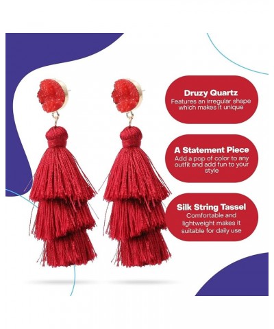 Colorful Tassel Earrings for Women - Layered Tassle Earrings - Choice of Color Burgundy $8.24 Earrings