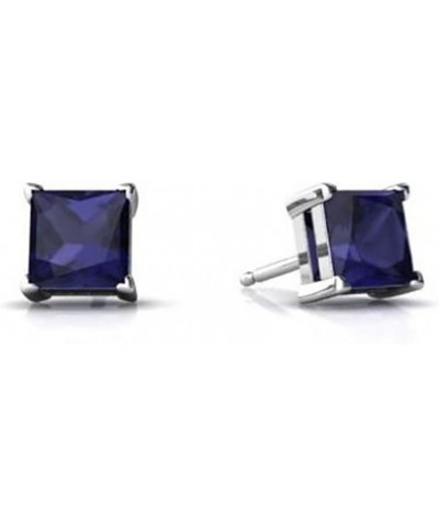 Stud Earring Princess Cut Simulated Blue Sapphire 925 Sterling Silver 6mm $9.71 Earrings