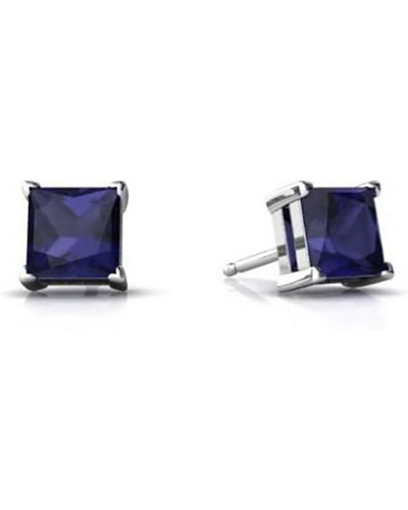 Stud Earring Princess Cut Simulated Blue Sapphire 925 Sterling Silver 6mm $9.71 Earrings