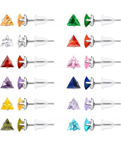 12 Pairs Heart Star Triangle CZ Stud Earrings for Women, Surgical Stainless Steel Stud Earrings, Cubic Zirconia Birthstone St...