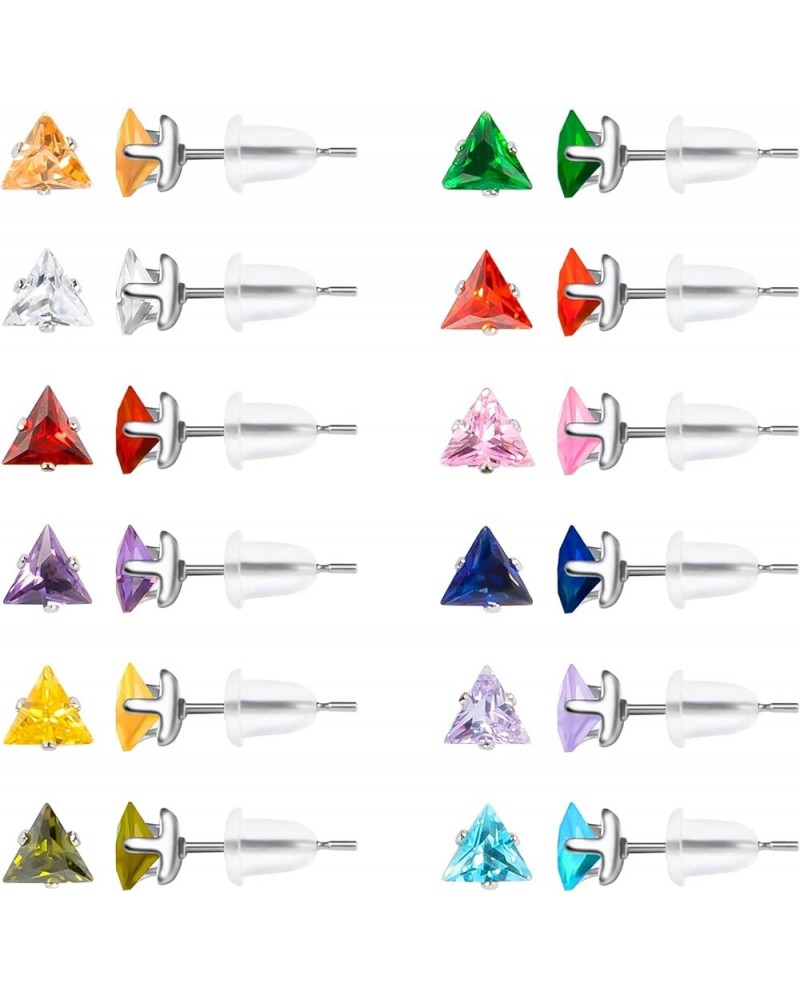 12 Pairs Heart Star Triangle CZ Stud Earrings for Women, Surgical Stainless Steel Stud Earrings, Cubic Zirconia Birthstone St...