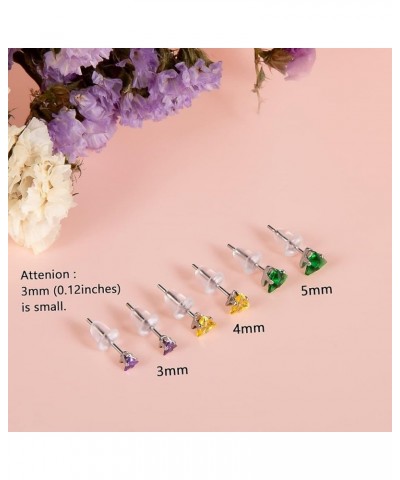 12 Pairs Heart Star Triangle CZ Stud Earrings for Women, Surgical Stainless Steel Stud Earrings, Cubic Zirconia Birthstone St...