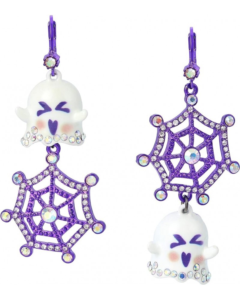 Ghost & Spider Web Drop Mismatch Earrings White/Purple $25.82 Earrings