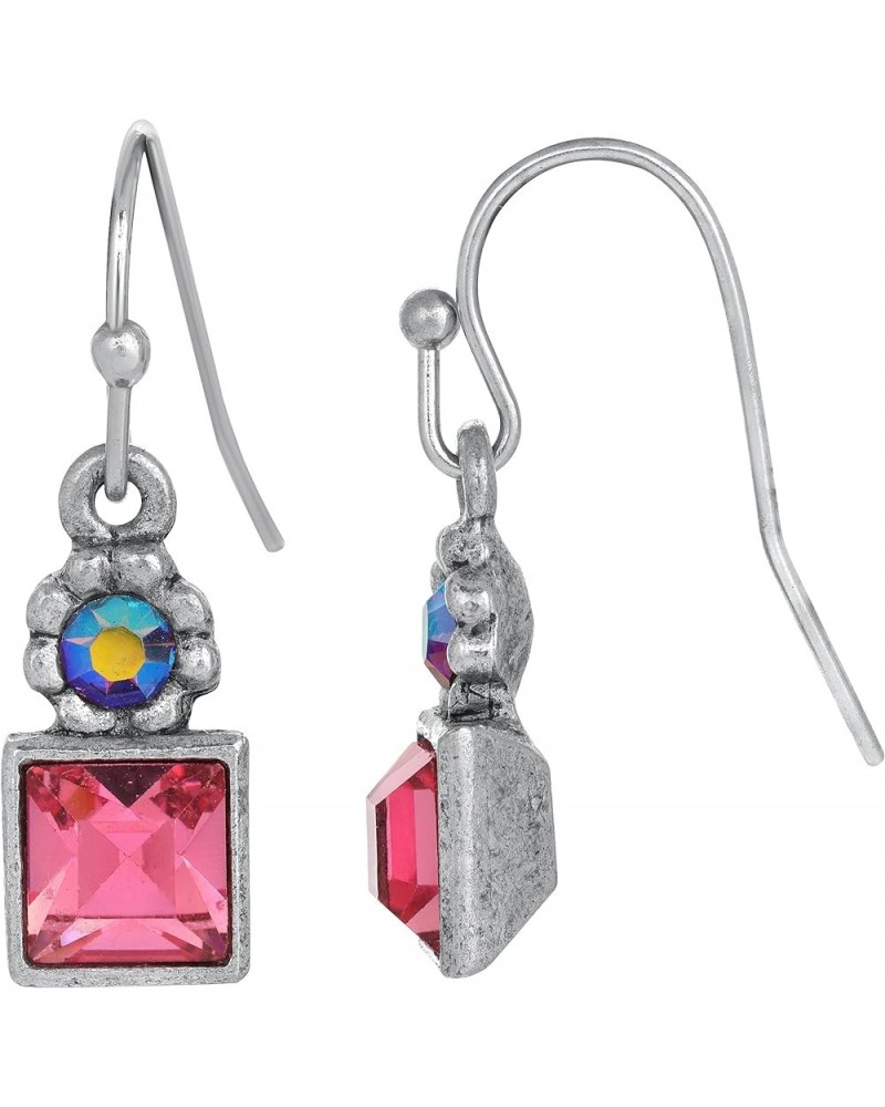 1928 Jewelry Square Crystal Aurora Borealis Crystal Drop Earrings Rose Pink $14.04 Earrings