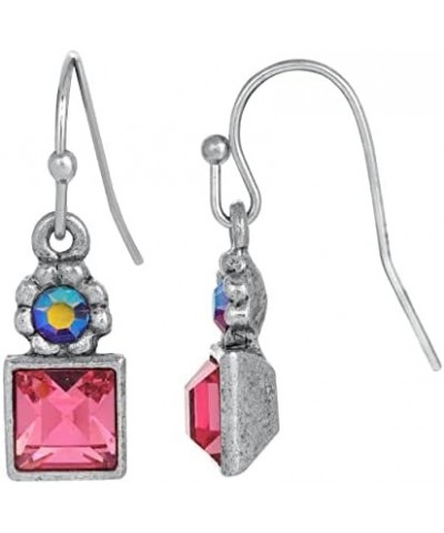 1928 Jewelry Square Crystal Aurora Borealis Crystal Drop Earrings Rose Pink $14.04 Earrings