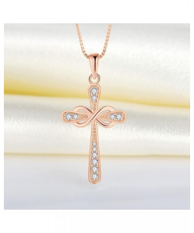 Cross Necklace 925 Sterling Silver Infinity Pendant Religious Jewelry Christian Baptism Gift 04-diamond-Apr-all 18k rose gold...