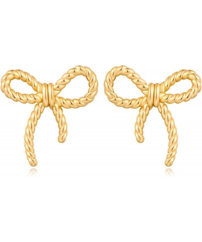 Gold Silver Bow Earrings for Women Fashion Earrings Gift Twisted Bow Gold $11.20 Earrings