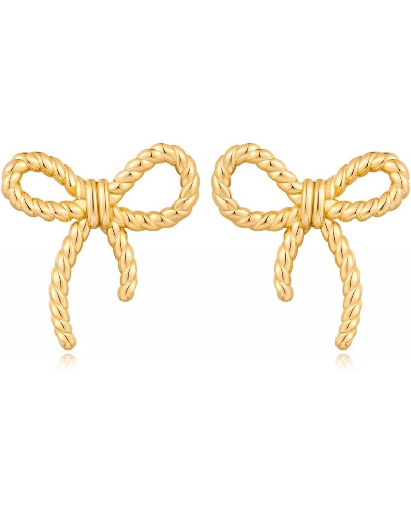 Gold Silver Bow Earrings for Women Fashion Earrings Gift Twisted Bow Gold $11.20 Earrings