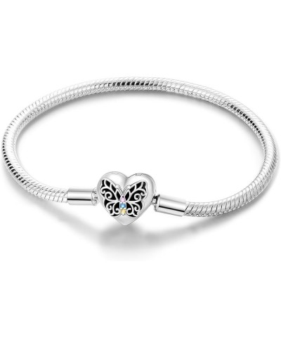 925 Sterling Silver Charms Bracelet for Women Butterfly Best Friend Heart Moon and Star Snake Chain Charm Bracelet with 5A Cu...