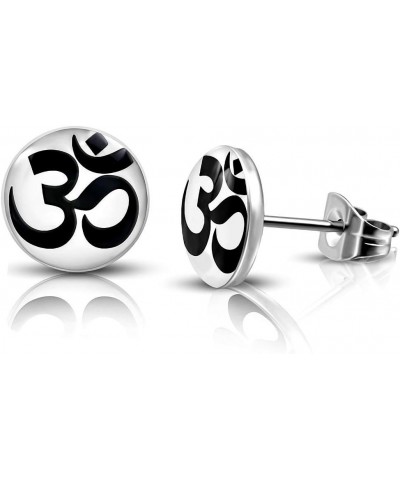 316L Stainless Steel Om Ohm Aum Symbol Earrings Stud Two Tone Gift Boxed Fashion Jewelry $8.97 Earrings