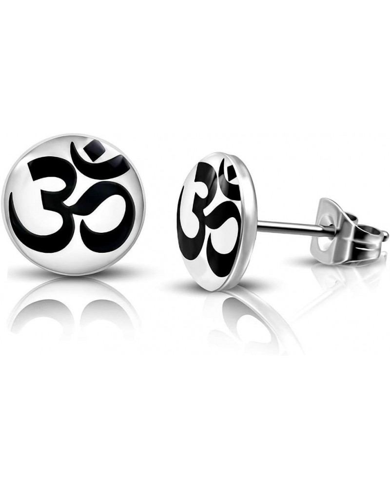 316L Stainless Steel Om Ohm Aum Symbol Earrings Stud Two Tone Gift Boxed Fashion Jewelry $8.97 Earrings